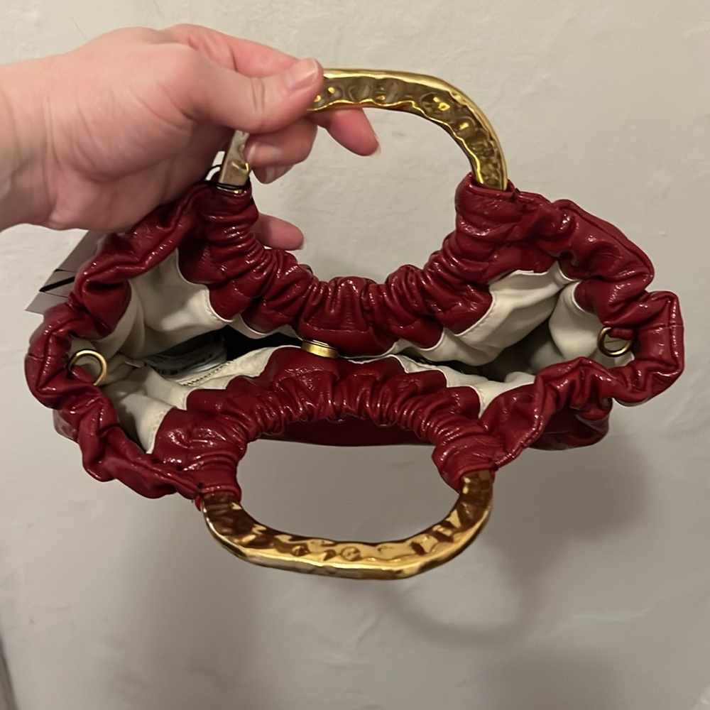 Red Handbag with Gold Handle - Picture 4 of 8